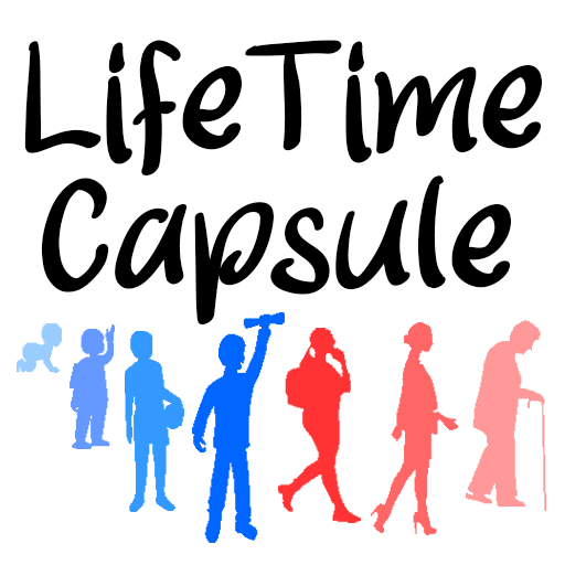 Life Time Capsule text above human life cycle silhouettes